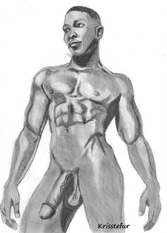 Nude black male Drawing  - Nude black male Fine Art Print; Men 