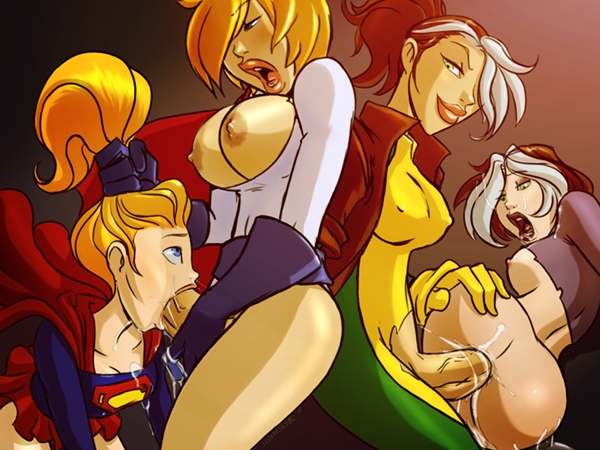 power girl, rogue, super girl,...; Creampie Hentai Lesbian Orgy Threesome 